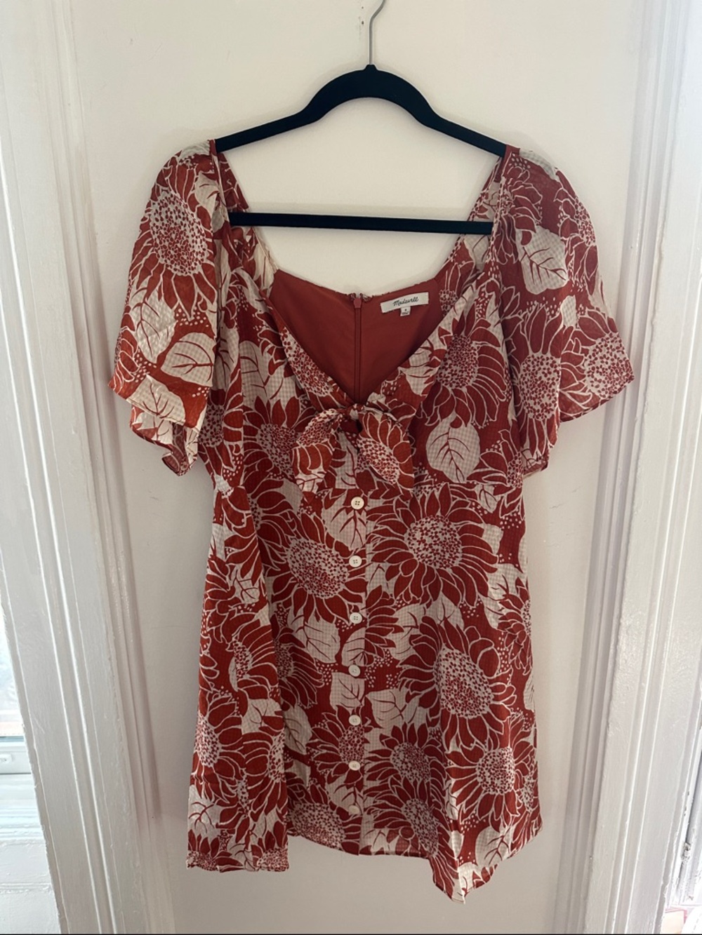 Madewell Rust and Cream Floral Button-Front Mini Dress